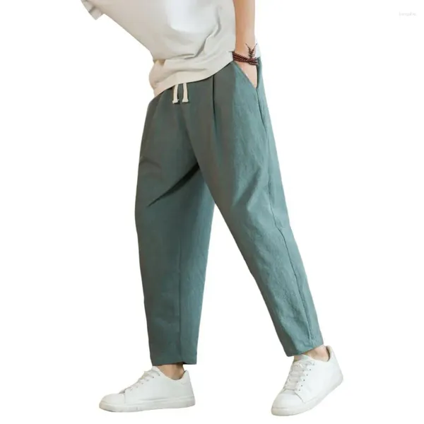 Pantalones de hombre Pantalones de verano Algodón Lino Moda Fino Suave Casual Transpirable Pantalones cortos sueltos Ropa de calle recta