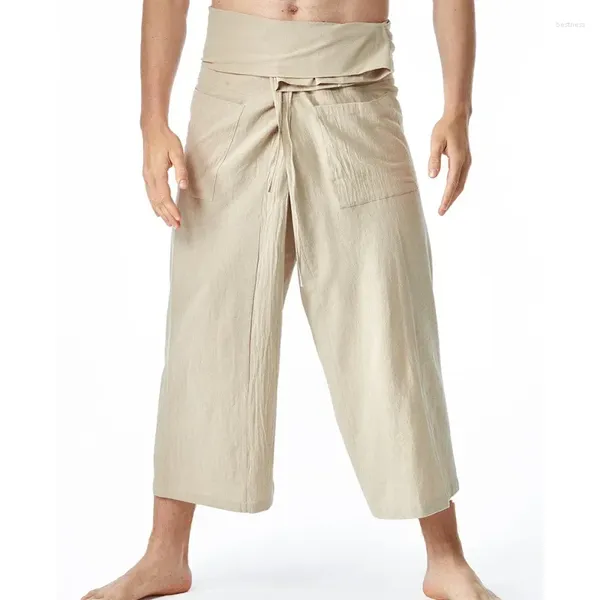 Pantalon pour hommes été unisexe lâche yoga décontracté grande couleur unie polyvalent mode simple pirate harlan capris