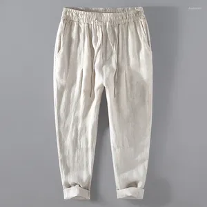 Pantalones para hombres Verano Blanco Lino Color Sólido Suelto Casual Fino Algodón Playa Mujeres