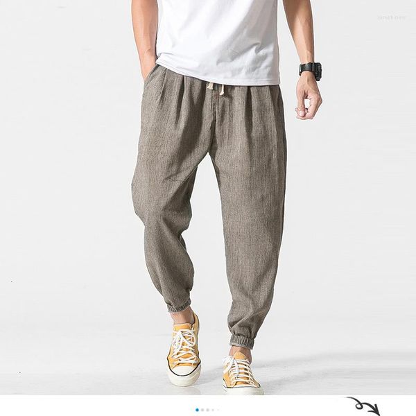 Pantalones de hombre verano Y2k algodón Lino Casual Harem hombres Joggers hombre pantalones estilo chino holgado 2023 Harajuku ropa