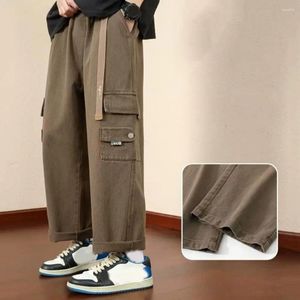 Pantalones para hombres pantalones de chándal de carga suelta vintage con cintura elástica múltiples bolsillos con decoración de correa suave transpirable para alto