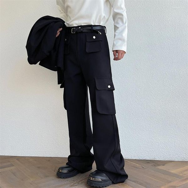 Pantalons pour hommes SYUHGFA Baggy Cargo Style coréen Multi Poche Jambe Large Pantalon Tube Droit Mode Polyvalent Surdimensionné Salopette Homme