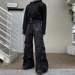 Pantalon pour hommes SYUHGFA Vêtements 2023 Automne Personnalité Plissée Noir Large Jambe Taille Élastique Casual Pantalon Lâche Pour Homme