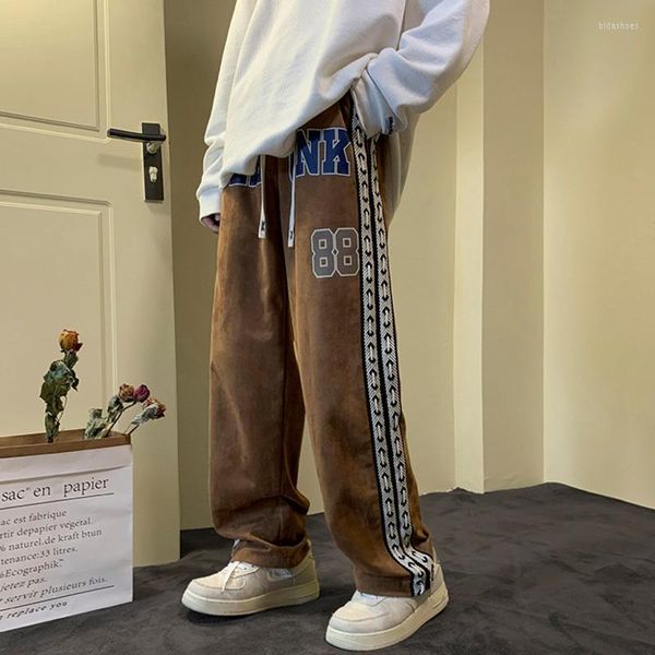 Pantalones de hombre SYUHGFA Suede Men Casual 2023 Harajuku Letter Graphic Pantalones de pierna recta Baggy Fashion Brand Streetwear Hombre