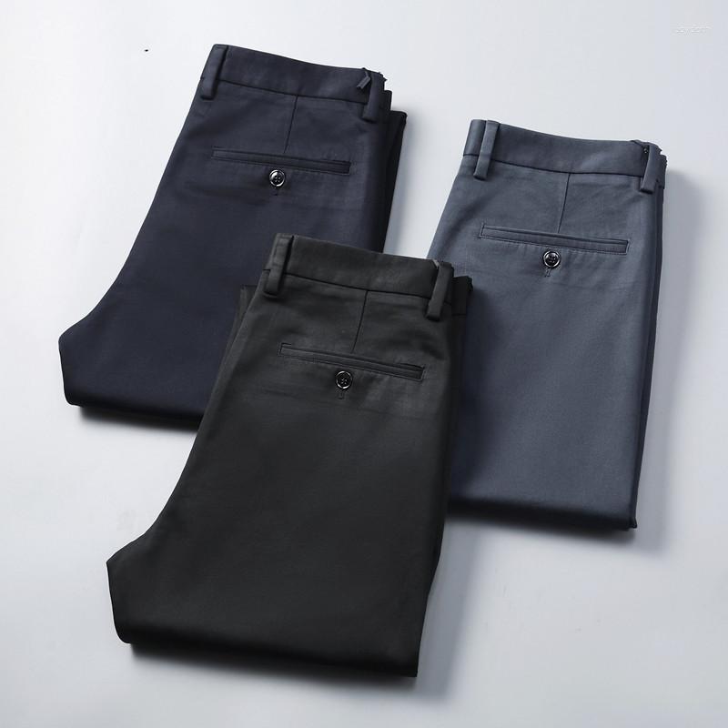 Men's Pants T6629 Autumn Winter Style Quality Pure Color Slim Fit Stretch Trousers Business Classic Clothes Fashion Long