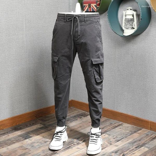 Pantalons pour hommes Tactique Casual Cargo Hommes Hip Hop Streetwear Gris Foncé Coton Multi Poches Cordon Pantalon de Jogging