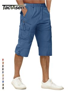 Pantalones de hombre TACVASEN algodón por debajo de la rodilla 34 pantalones cortos largos pantalones tácticos de hombre Multi bolsillo verano sarga trabajo pantalones Cargo hombre 230612