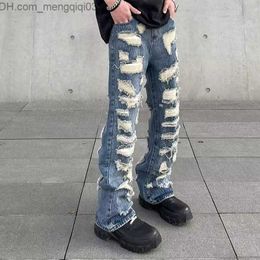 Herenbroeken scheuren jeans heren Europese en Amerikaanse stijl straatkleding gat broek heren y2k mode overdreven retro versleten denim trojan paard Z230815