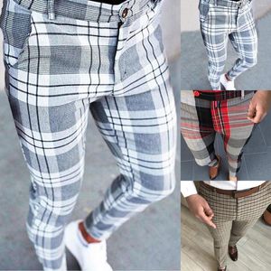 Pantalons pour hommes Tech Hommes Casual Plaid Print Party Suit Stretch Feet With Pockets White Apparel