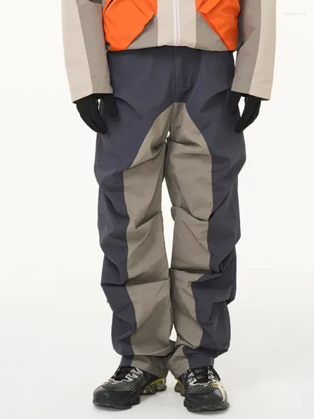 Pantalones para hombres estilo Techwear de acumulación de acumulación plisada Color de contraste de contraste TRITURS CORTALES TRANSPORTOS CORRALES