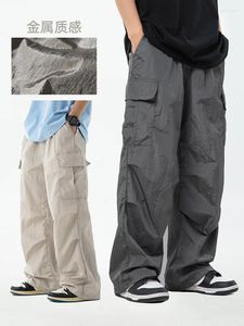 Herenbroek getextureerde metaaldraad met lichte rimpels en werkkleding veer parachute soldaat losse paar casual pant