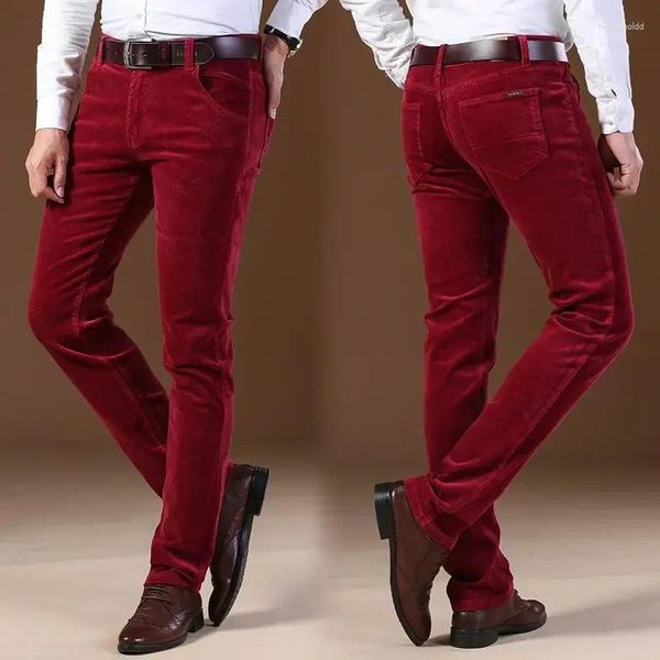 Pantalons pour hommes épais chaud velours côtelé pour hommes - style d'affaires pantalon polaire mâle droit stretch décontracté grande taille noir bleu marron