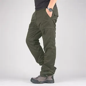 Pantalon masculin épais de cargaison militaire chaude hivernale double couche enlecelle bourse de toisse de coton décontracté pantalon thermique tactique