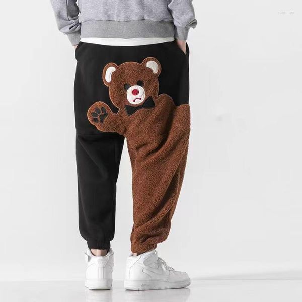 Pantalons pour hommes épaissi et beau dessin animé ours broderie Design Leggings pour hommes femmes en automne sports d'hiver décontracté