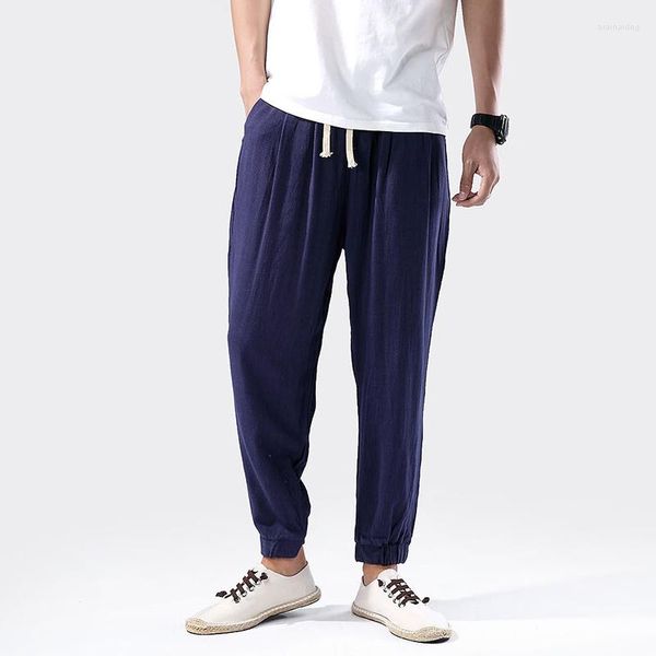 Pantalones de hombre finos 2023 verano Casual Lino estilo chino suelto de talla grande deportes noveno ropa de hombre pantalones de chándal de gran tamaño Joggers