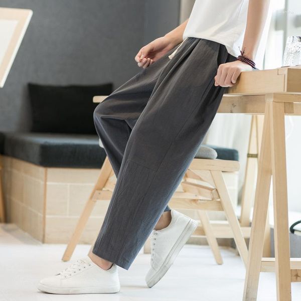 Pantalones para hombres delgados 2023 Verano Casual Media cintura plegable para niños sueltos coreanos recortados pierna recta