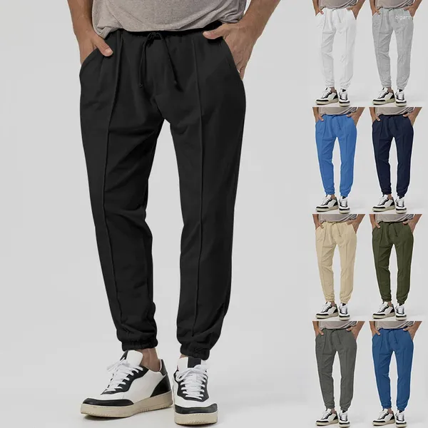 Pantalon pour hommes mince couleur unie cordon respirant léger pour le printemps et l'été loisirs voyage exercice