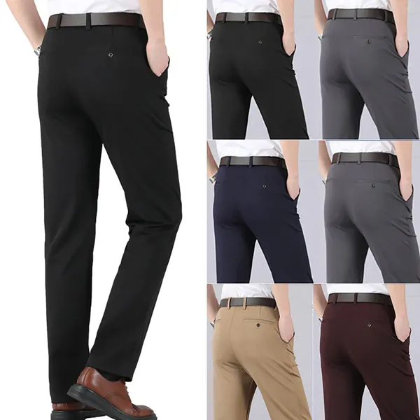 Pantalones para hombres Pantalones delgados Color sólido Cintura alta Elástico Casual Negocios Largo Traje Masculino Ropa Hombre 2023 Venta