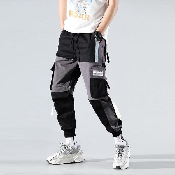 Pantalons pour hommes Tide Marque Couture Contraste Couleur Cargo Mode Homme Hip-Hop Lâche Casual Garçons Streetwear Harajuku Baggy PantsMen's Drak2