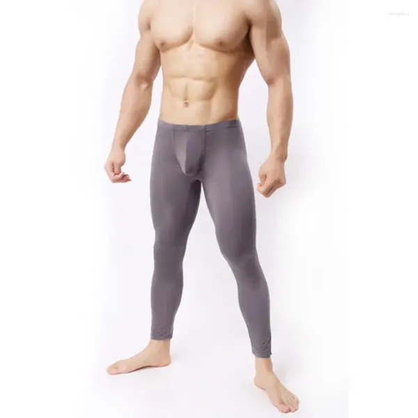 Pantalones para hombres Pantalones ajustados para hombres Ultrathin U Bolsa Long Johns Leggings Alta elasticidad Salón suave para el hogar Sheer