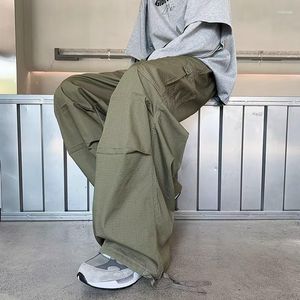 Herenbroek tint tijdperk groene lading mannen Japanse oversized wide been broek mannelijke zwart losse casual streetwear hiphop safari -stijl