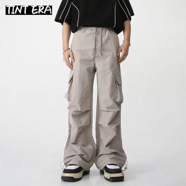 Pantalon homme TINT ERA kaki Cargo hommes Parachute Hip Hop pantalon noir homme gris blanc printemps Streetwear décontracté ample plissé