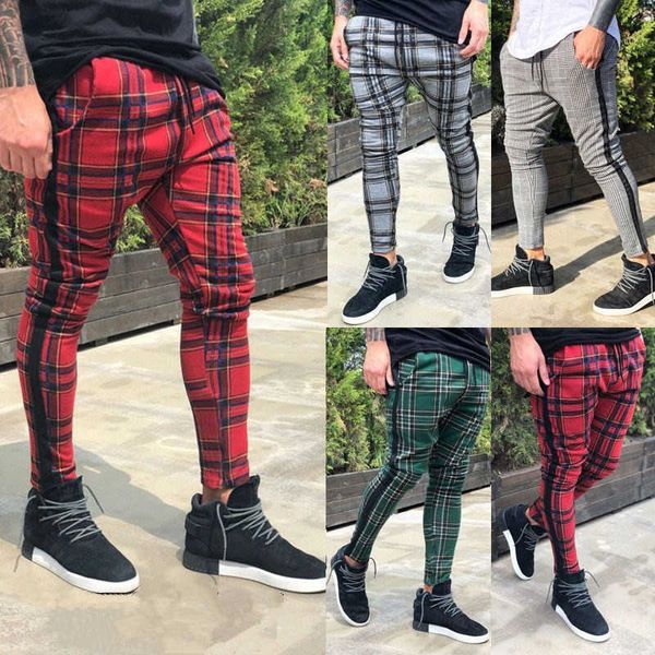 Pantalon masculin Brand à la mode rouge Pantalon à crayons à carreaux à rayures rouges 2022 hommes High Street Streetwear Zip Splic Jogger Pantalon Hip Hop Pantalon T221205