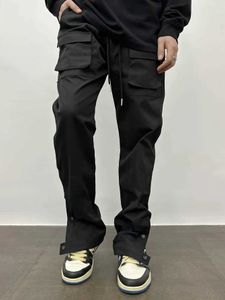 Herenbroeken Trendy Drawtring Laadbroek Mens Multi Flap Pocketbroeken Casual Buiten broek Heren Werkbroek buiten Streetwear Y240522