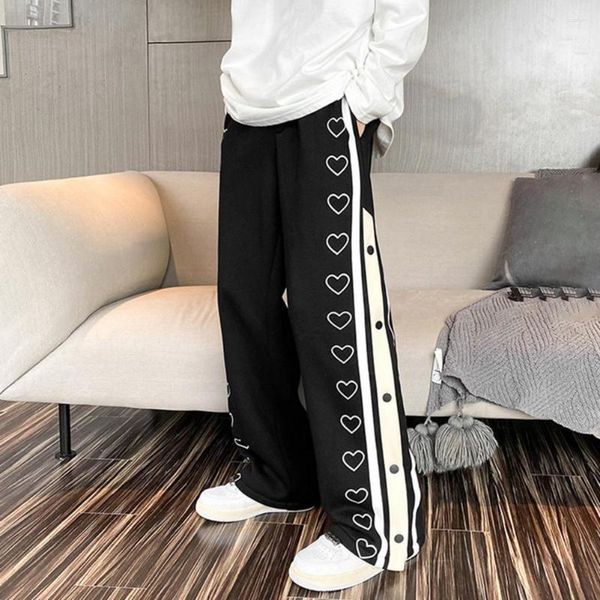 Pantalones de hombre Pantalones largos con abertura lateral y pierna ancha a la moda Pantalones con botones y cordones