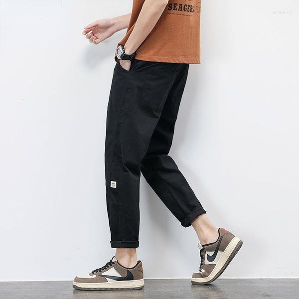 Pantalones para hombre, pantalones cortos deportivos de tubo recto de estilo coreano, informales, holgados, negros y grises, ropa informal japonesa para hombre