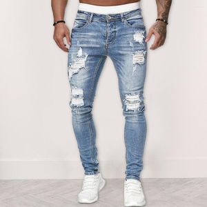 Herenbroek trendy heren spijkerbroek vast kleur temperament mager stretch denim broek goed ademend vermogen voor dagelijkse slijtage