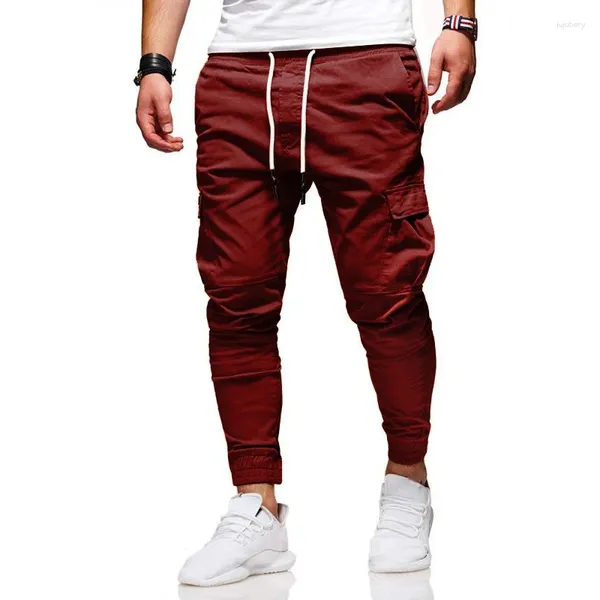 Pantalones para hombres Tela tejida de moda Casual para hombres con múltiples bolsillos 2024 Llegada con puños