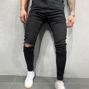 Herenbroekbroeken Casual Black Pencil Jeans vier-seizoen mannelijke coole multi-pockets eenvoudige solide kleur gescheurd denim streetwear