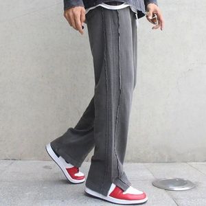 Pantalon pour hommes Pantalon Homme Fente Large Casual Noir Lâche Dans Streetwear Tendance Élégant Coton Vente Style Coréen Harajuku Été