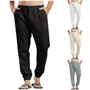 Pantalon homme pantalon couleur unie coton lin longue mode all-match rayé Harem taille élastique hommes décontracté Streetwear