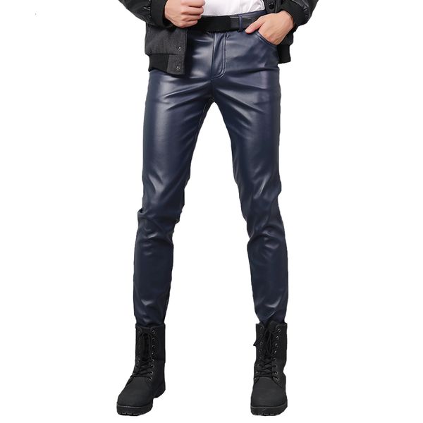 Pantalon homme TSINGYI printemps été Moto maigre élastique Faux cuir noir or blanc mince PU pantalon marque vêtements 230302