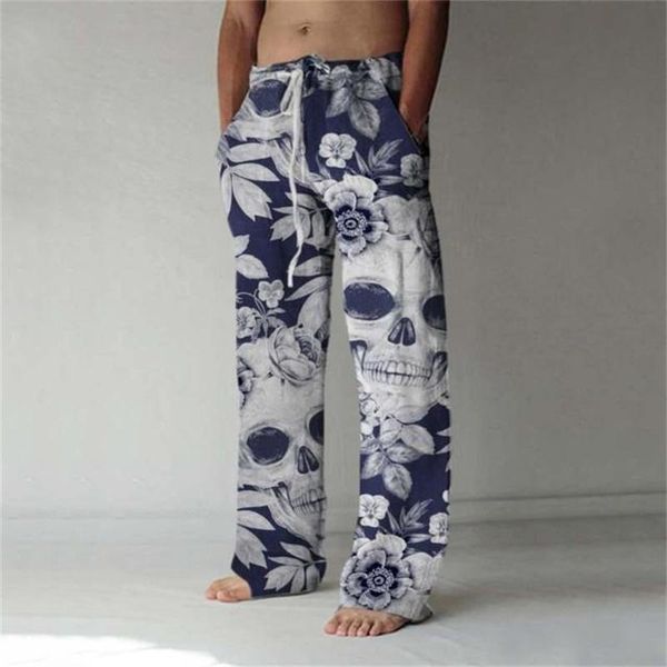 Pantalones de hombre Turtle Flowers Skull 3D All Over Print Longitud completa Pierna ancha Hipster Moda Streetwear Pantalones de chándal de gran tamaño Ropa de hombre