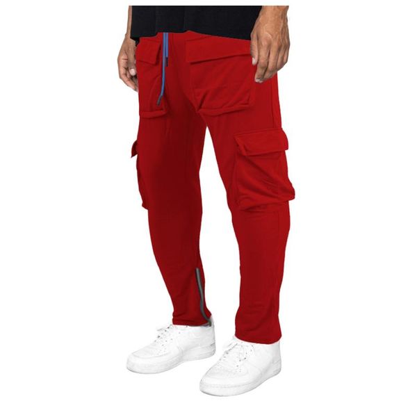 Pantalons pour hommes en sergé Double pantalon vent coupe droite multi-poches outillage fermeture à glissière pantalon fonctionnel décontracté pour hommes