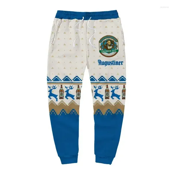 Pantalones de hombre unisex con estampado de cerveza, feos pantalones de chándal navideños para salón