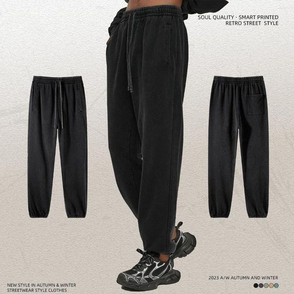 Pantalon masculin sweat vintage joggeurs coton acide lavage pantalon streetwear polaire poids lourd 2024