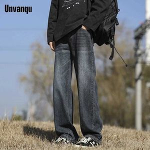 Herenbroeken UNVANQU 2024 Spring Summer Fashion Street Simple Losse Straight Jeans Mens Casual Wide Leg Pants Jogging Hip Hop Denim Trousers S2452411