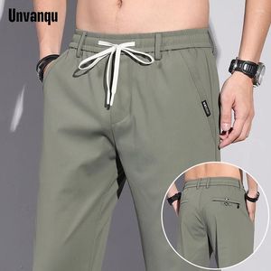 Pantalones para hombres Unvanqu Harajuku Street Soft Ice Silk Thin Casual 2024 Moda de verano Pequeños pantalones rectos de cintura elástica para hombre