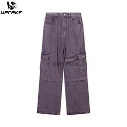 Broeken voor heren UPRAKF Basic uitlopende paarse jeans Multi-pocket streetwear denim broek Casual mode High Street Pantalones Zomer YQ231214