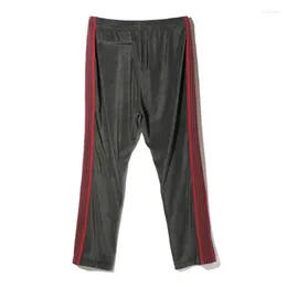 Pantalons pour hommes velours aiguilles gris foncé ruban rouge pantalons de survêtement hommes femmes cordon broderie papillon AWGE Gym