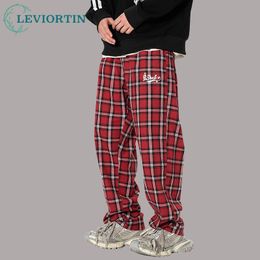 Herenbroek veelzijdige casual plaid mannen Harajuku streetwear y2k unisex baggy los rechte trekkoord broek oversized 230822