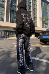 Herenbroek sfeer Amerikaanse borduurbrief hiphop breken rechte poot jeans mode losse straat pantalon slijtage 2023 z230815