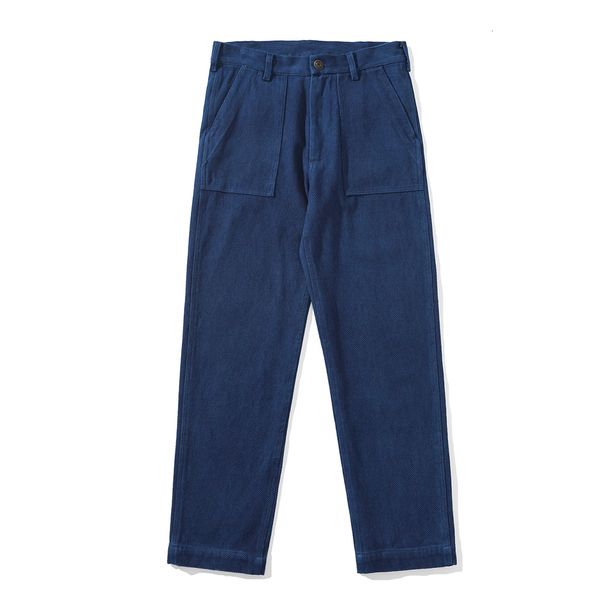 Pantalon Homme Vintage Amekaji Indigo Fatigue Pantalon Homme Bleu Teinté Fermeture Éclair Multi-poches OG107 Pantalon Cargo Printemps Automne Droite Pantalon Décontracté 230512