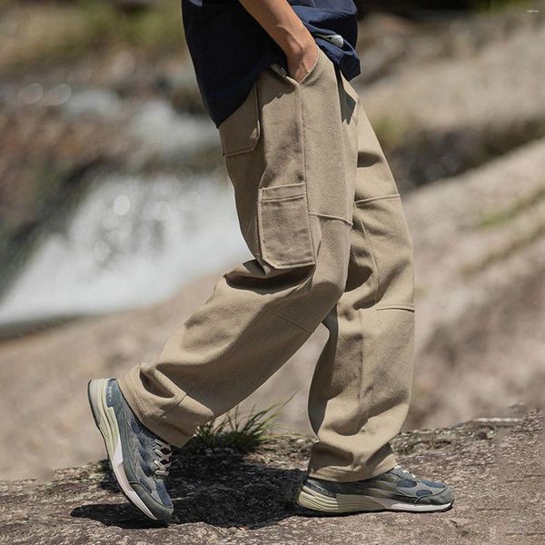 Pantalones para hombres Vintage Cargo para hombre lavado deportes al aire libre pantalones elásticos de cintura alta ropa de calle suelta pierna ancha pantalón recto