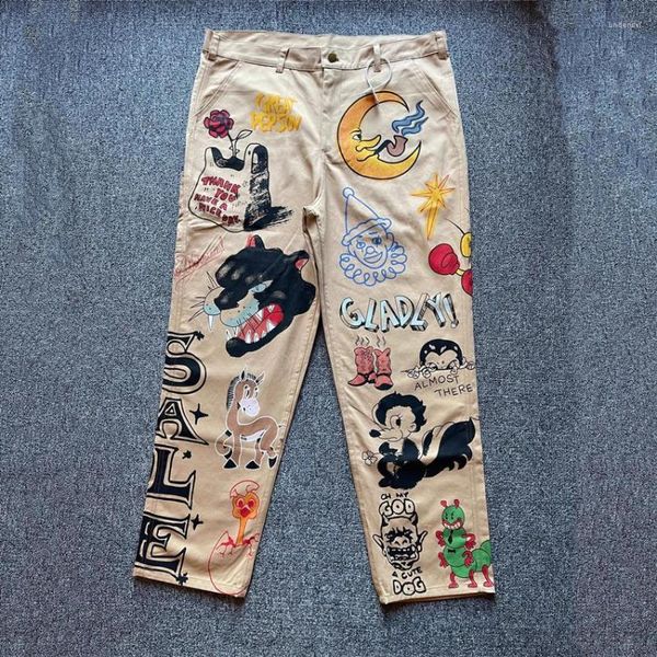 Pantalons pour hommes Vintage Cartoon Animal Print Graffiti Hand Cargo Hommes Femmes Pantalons de qualité Gym