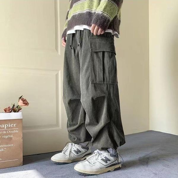 Pantalones de hombre Vintage Corduroy Work Trend Casual Oversize Large Pockets Pantalones Japan Cityboy Straight Wide Leg